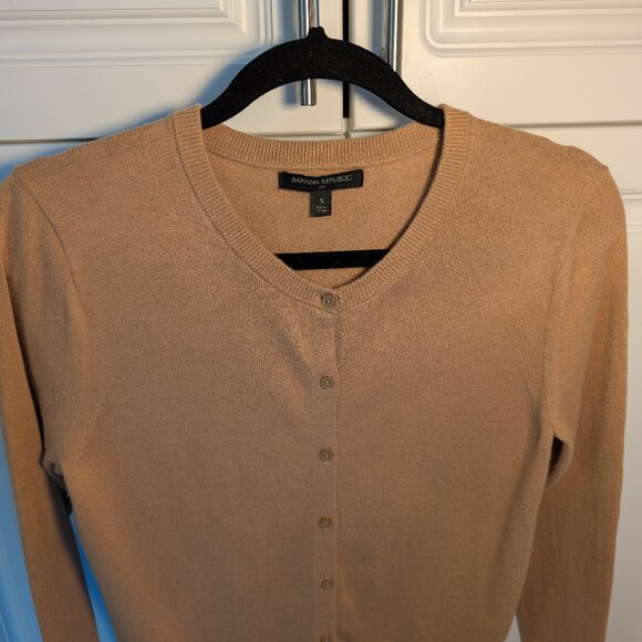 Banana Republic Camel Cotton-Cashmere Button-Front Cardigan | Size Small - Picture 2 of 11